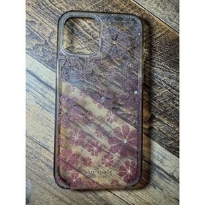 Kate Spade iPhone 13 Case Pink Glitter Floral Rhinestone Clear Protective Shell